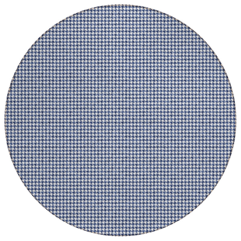Loreen Washable Houndstooth Indoor / Outdoor Rug, Round 8'