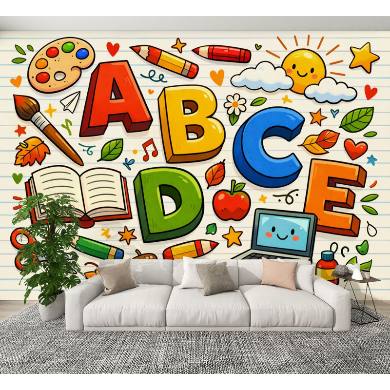Papier peint auto-adhésif pour enfants de la classe "Apprendre l'alphabet", L 144 po x l 100 po