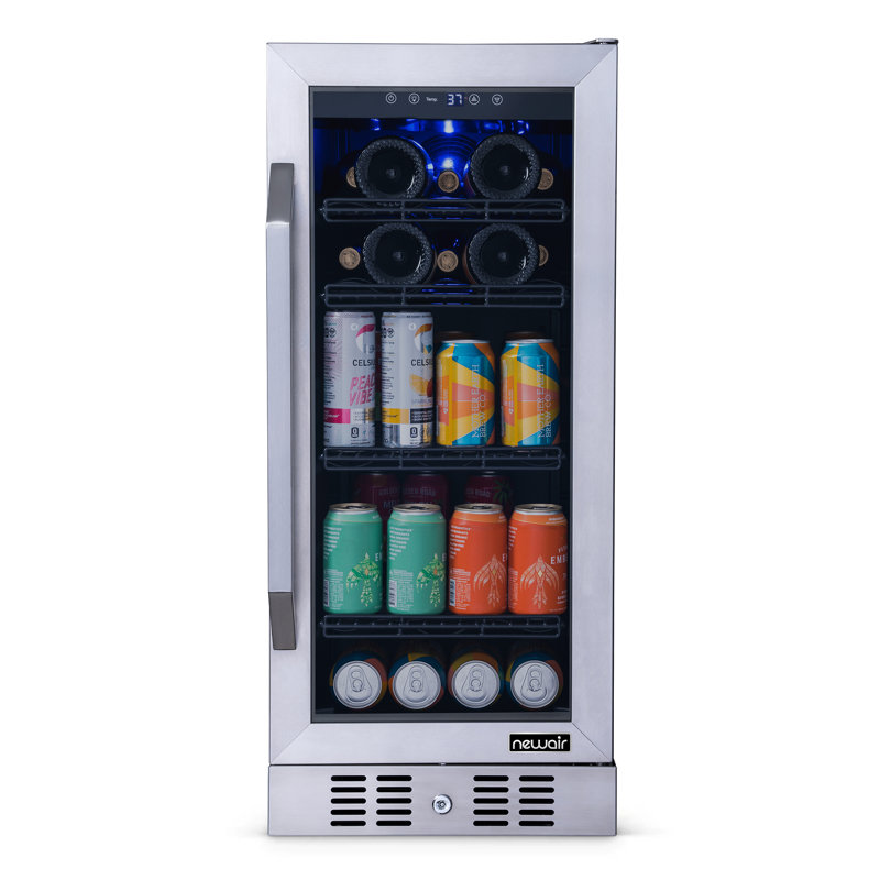 Newair Flipshelf 15" 80 Can Or 33 Bottle, Built-In Or Freestanding Wine And Beverage Fridge, Stainless Steel
