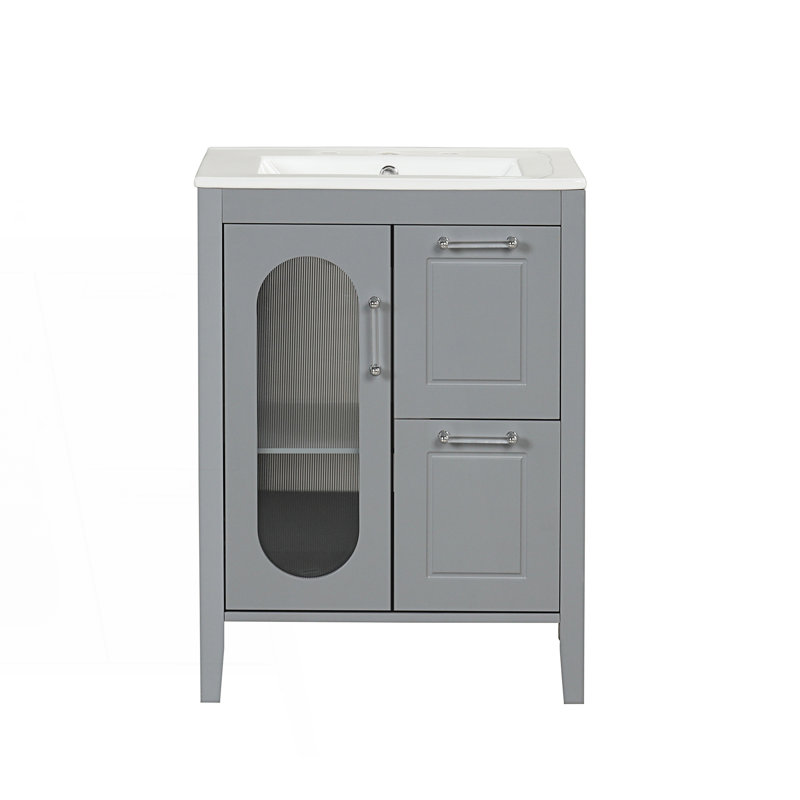 Meuble-lavabo 24 po avec lavabo, meuble-lavabo avec deux tiroirs et porte, Gris