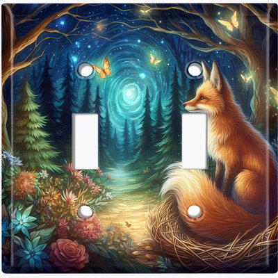Metal Light Switch Plate Cover; US Standard Size 2 Gang Toggle - Midnight Fox