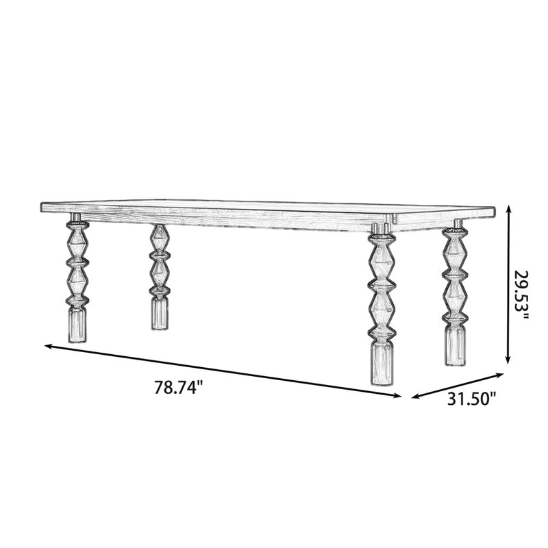 Black Rectangular Solid Wood Dining Table, Black, 29.53"H x 78.74"L x 31.5"W