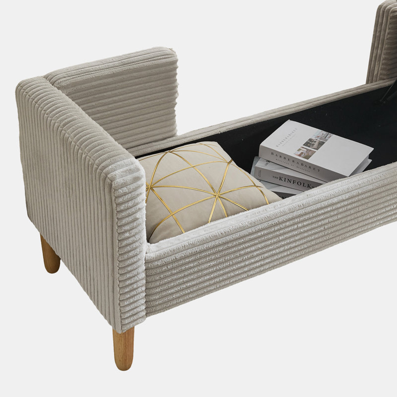 65w Corduroy Storage Soft Bench, Light Gray