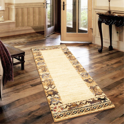 Tapis beige en polypropylène, 79 cm x 7,6 cm, envers en jute, résistant aux taches, doux et confortable, idéal pour les zones de passage fréquent, et adapté aux animaux domestiques.