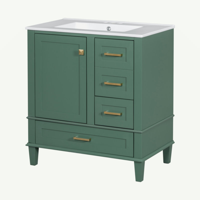 Ensemble de meuble-lavabo moderne 30 po avec lavabo 30 po, ensemble de rangement pour salle de bain avec porte à fermeture douce et 3 tiroirs, structure en bois massif