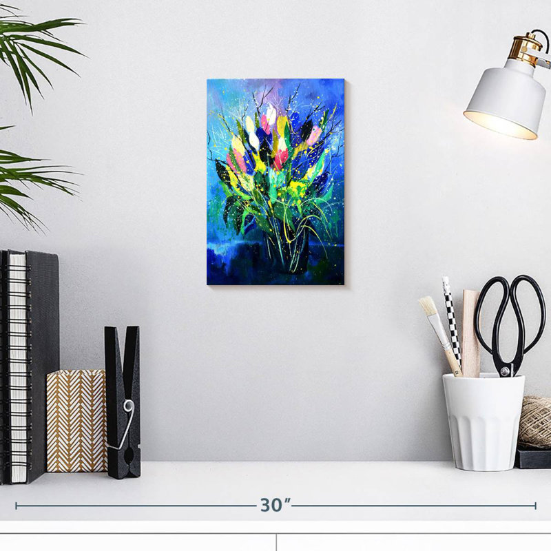 Avery tulipes sur fond bleu, H 12 po x l 8 po