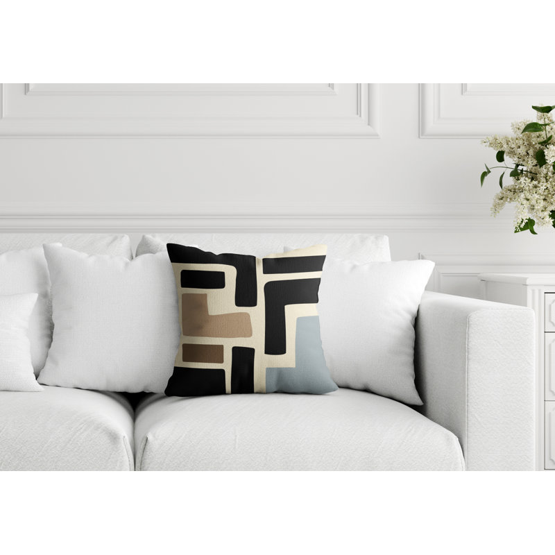 Coussin intérieur / extérieur en polyester filé Banksy, 17 po x 17 po, Gris / Blanc cassé