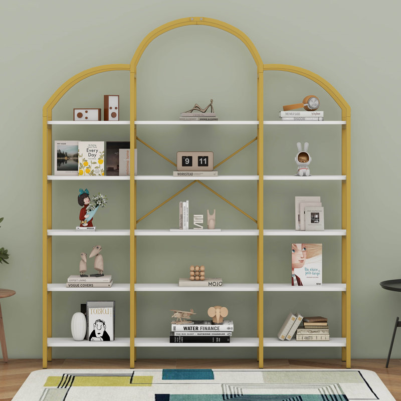 Modern 74.8 Inch 5 Tiers Bookcase Bookshelf, Multi-Functional Display Shelf With Round Top