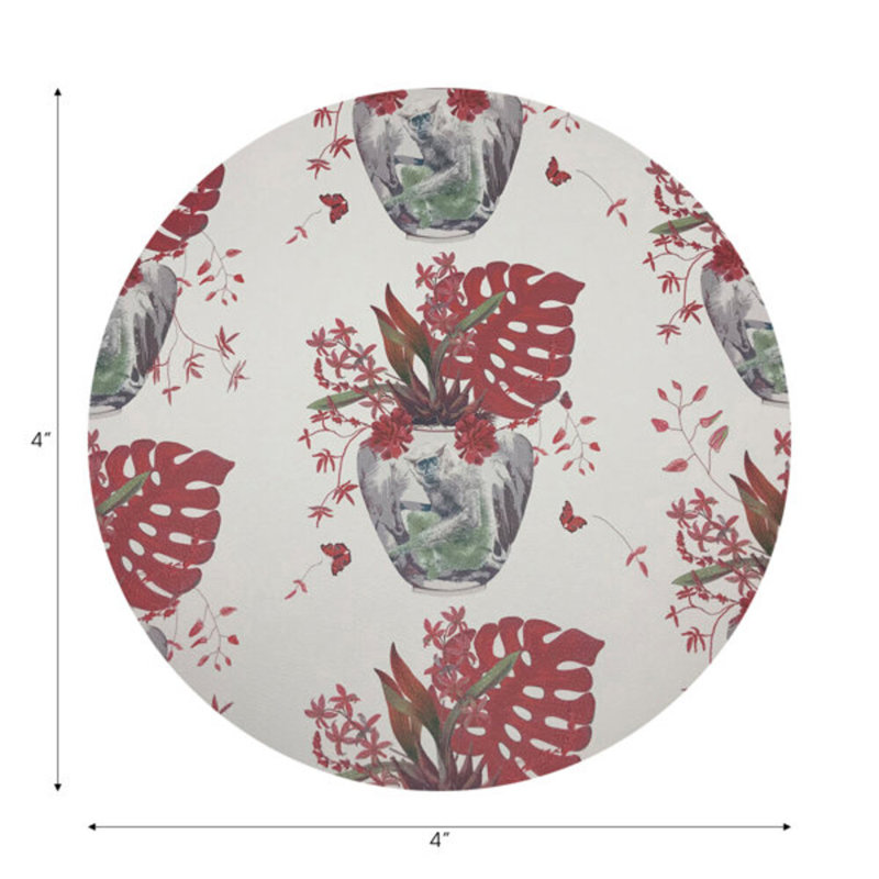 Sous-verres ronds en cuir Monkey, Rouge