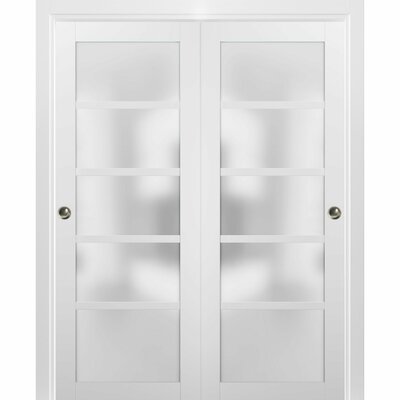 Quadro Frosted Glass Sliding Closet White Doors with Installation Hardware Kit -  SARTODOORS, 4002DBD-WS-48