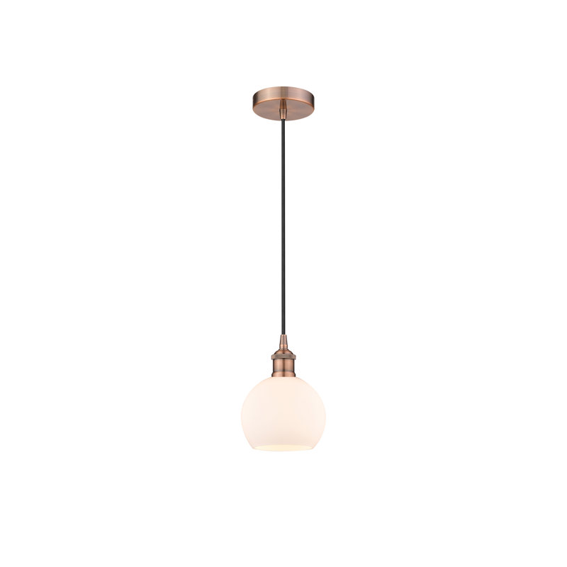 Luminaire suspendu simple à 1 lumière Ralph, Blanc mat, H 8,88 po x l 6 po x P 6 po, Cuivre antique