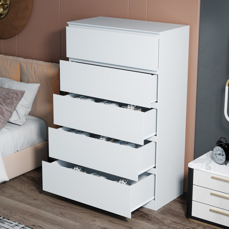  Commode blanche à cinq tiroirs de 59 po de hauteur et l 35 po, Blanc