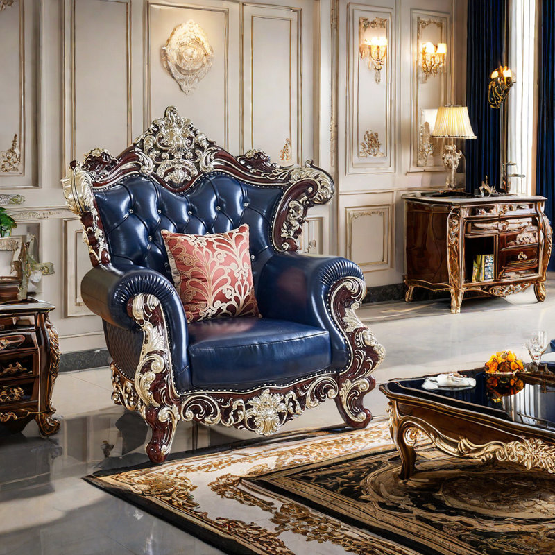 Fauteuil en bois de vache de style européen avec accoudoirs capitonnés de 51,18 po de largeur