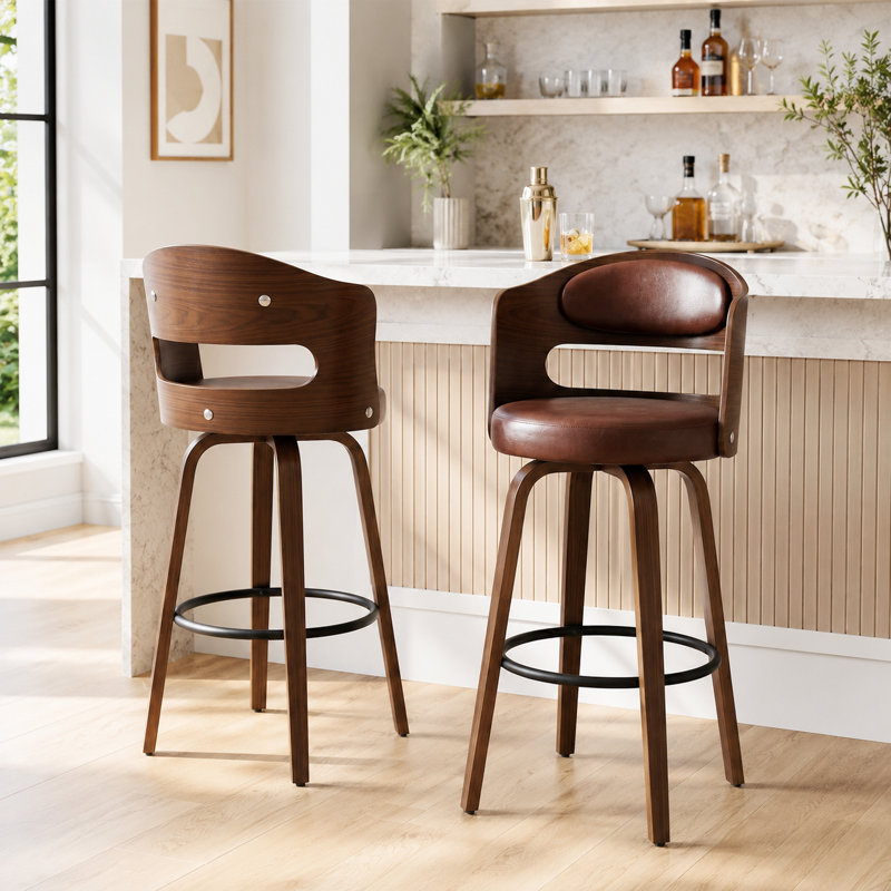 Tabourets de bar pivotants de 66 cm (26 pouces) avec pieds en bois massif et assise en polyuréthane