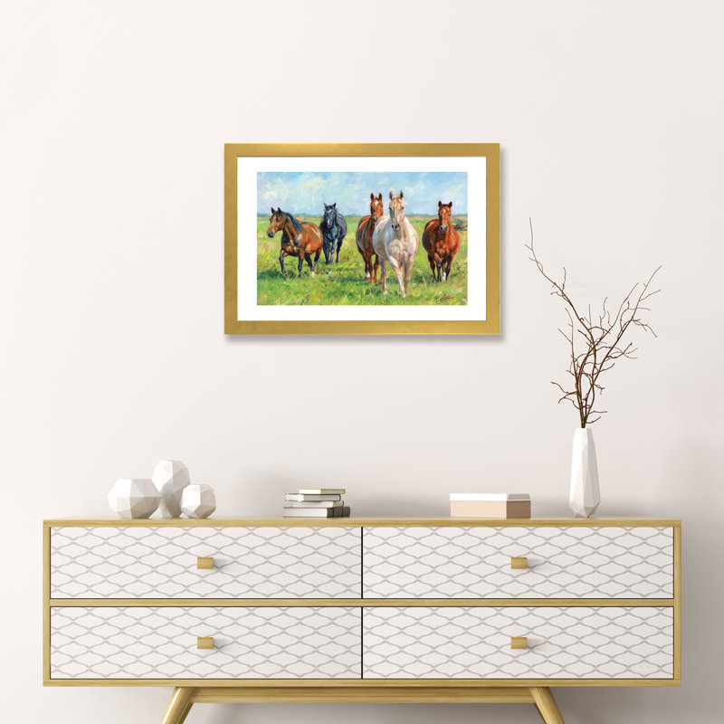 Chevaux sauvages par David Stribble - reproduction d'art, Papier encadré doré, H 16 po x l 24 po x P 1 po