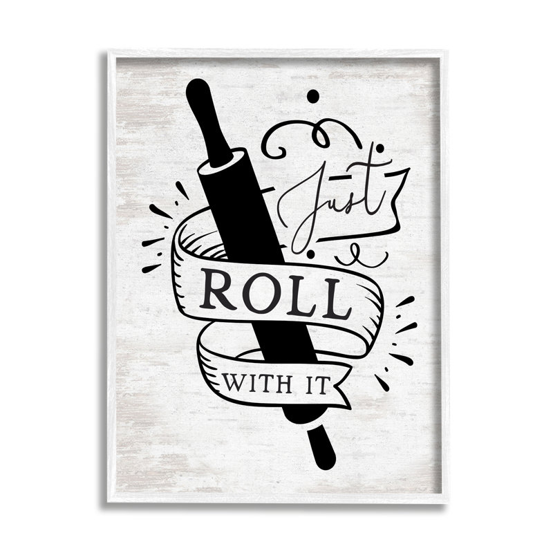 «Roll With It Kitchen on Wood» par impression à lettres et doublée, Giclée encadrée blanc bord de mer