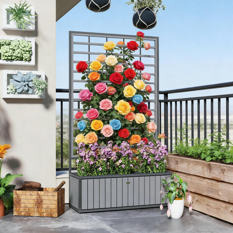 Lit de jardin surélevé en bois avec treillis, Gris