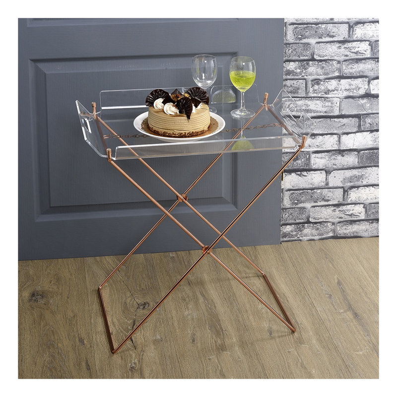 Table d'appoint en acrylique transparent avec piètement traîneau en nickel antique