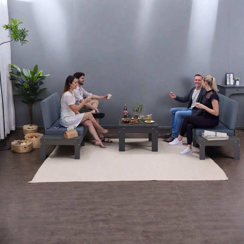 Ensemble de canapés d'angle modulaires pour patio, 3 pièces, PEHD gris, style moderne pour vos conversations dans le jardin