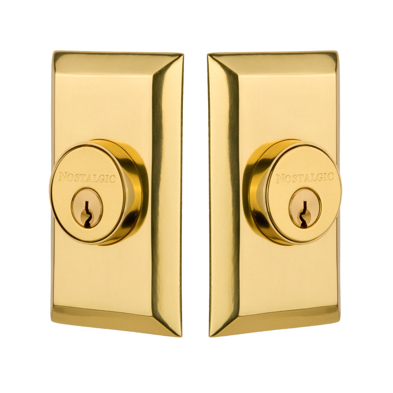Nostalgic Warehouse Studio Plate Double Cylinder Deadbolt, Polished Brass