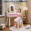 Ensemble de coiffeuse pour enfants avec miroir à 3 couleurs, tabouret et 2 tiroirs, coiffeuse pour tout-petits, blanc-1465325375