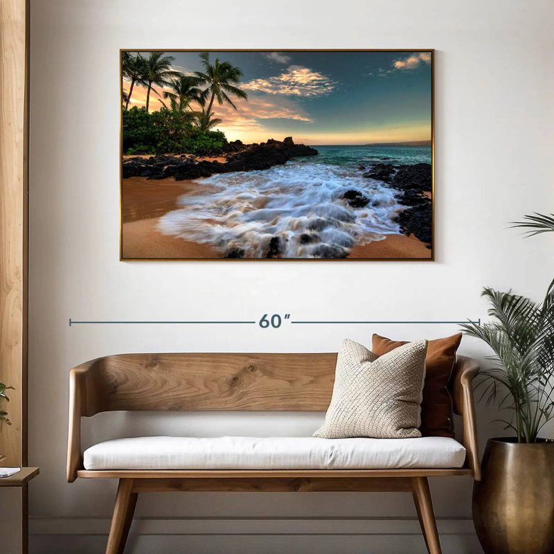 Maui, baie de Makena, Borasisi, 46 po x 31 po, Cadre flottant doré