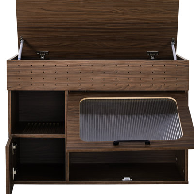 Walnut Cat Litter Box With Thoughtful Design - Spacious Storage & Easy To Clean Container Practical Convenient For Management