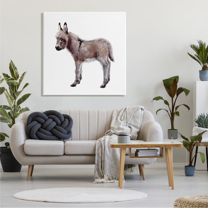 «Baby Donkey», aquarelle, pépinière par Fox Hollow Studios - peinture, H 36 po x l 36 po x P 1,5 po, Toile tendue