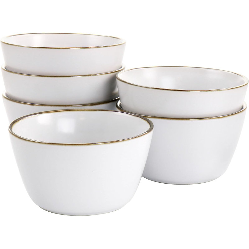 Ensemble de 6 bols en grès avec garniture dorée, bols à base plate pour le service, allant au micro-ondes et au lave-vaisselle