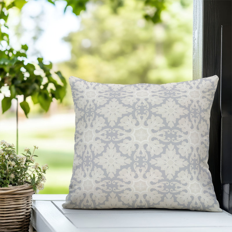 Coussin décoratif en damas pour l'extérieur, Square 18", Gris