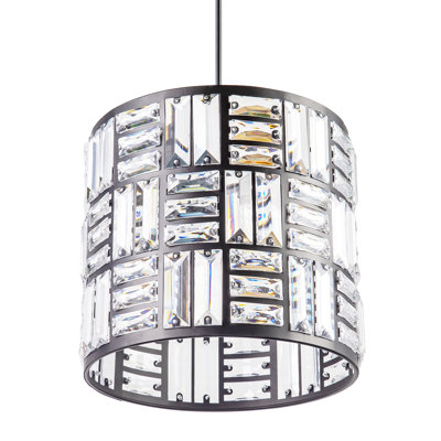Modern Circular Drum Matte Black Pendant Shade With Clear Acrylic Rods By 