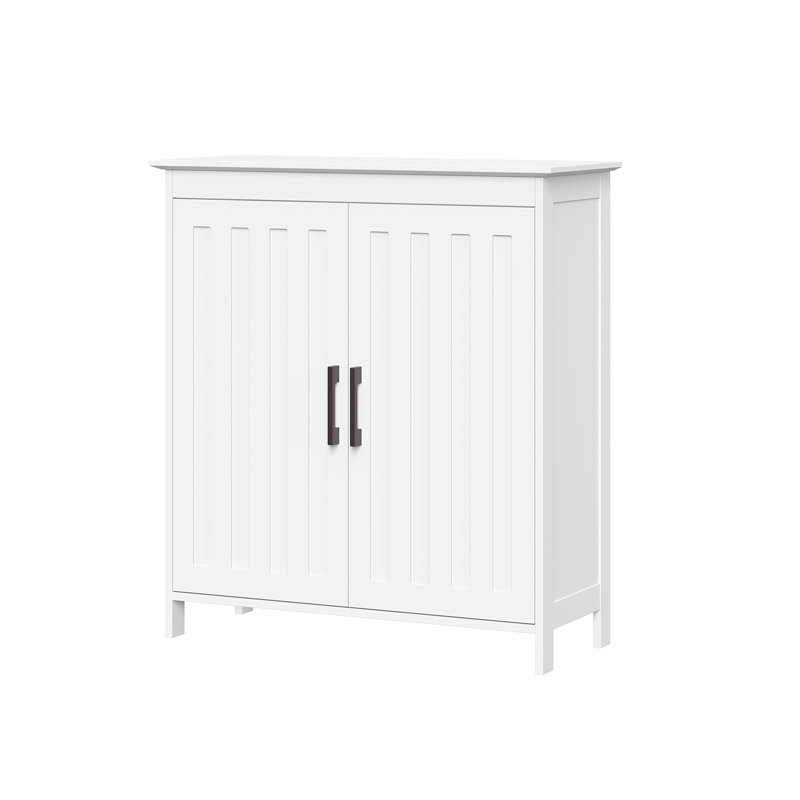 White MDF Storage Cabinet with Adjustable Shelves and Black Handles