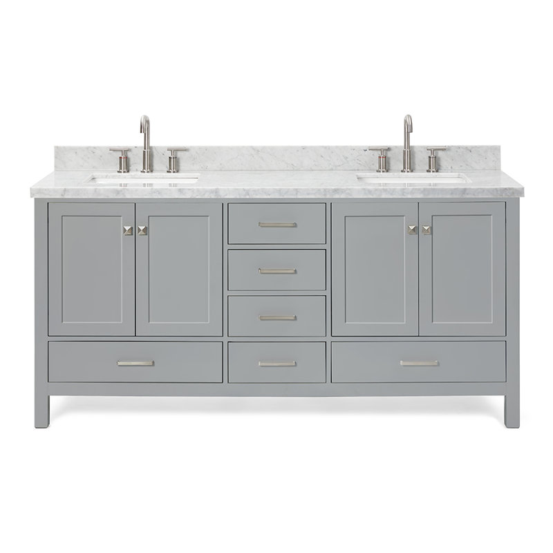Cambridge 73'' Double Bathroom Vanity with Carrara Marble Top, Gray, Rectangular
