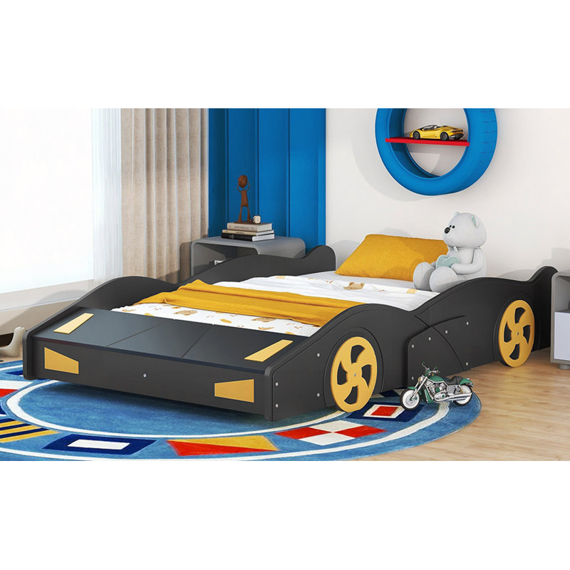 Lit plateforme avec roulettes et rangement Race, Noir