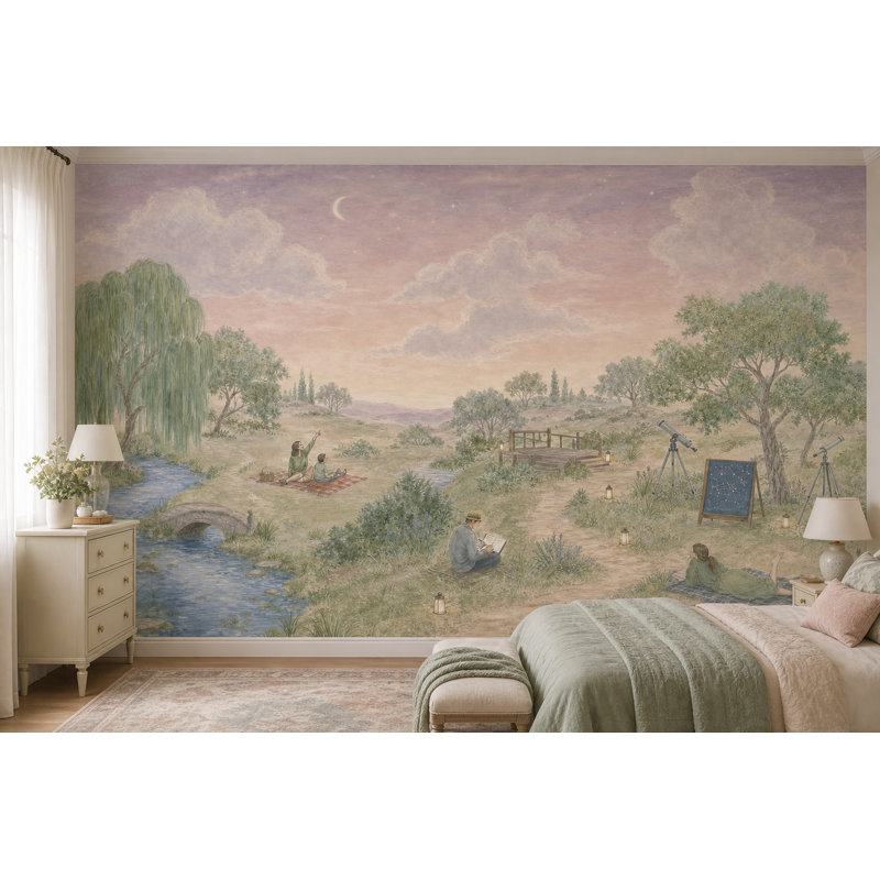 Décoration murale pastorale décorative étoile de lune amovible, Textured Non-Pasted, 160"x108"