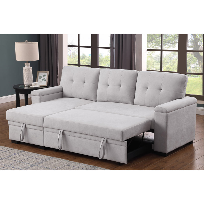 Canapé-lit modulaire réversible 85 po Lusy, Tissu gris clair