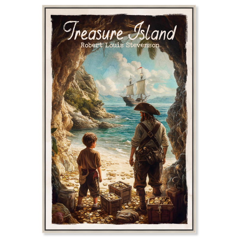 Art classique sur toile Treasure Island , Cadre flottant blanc, H 16 po x l 11 po