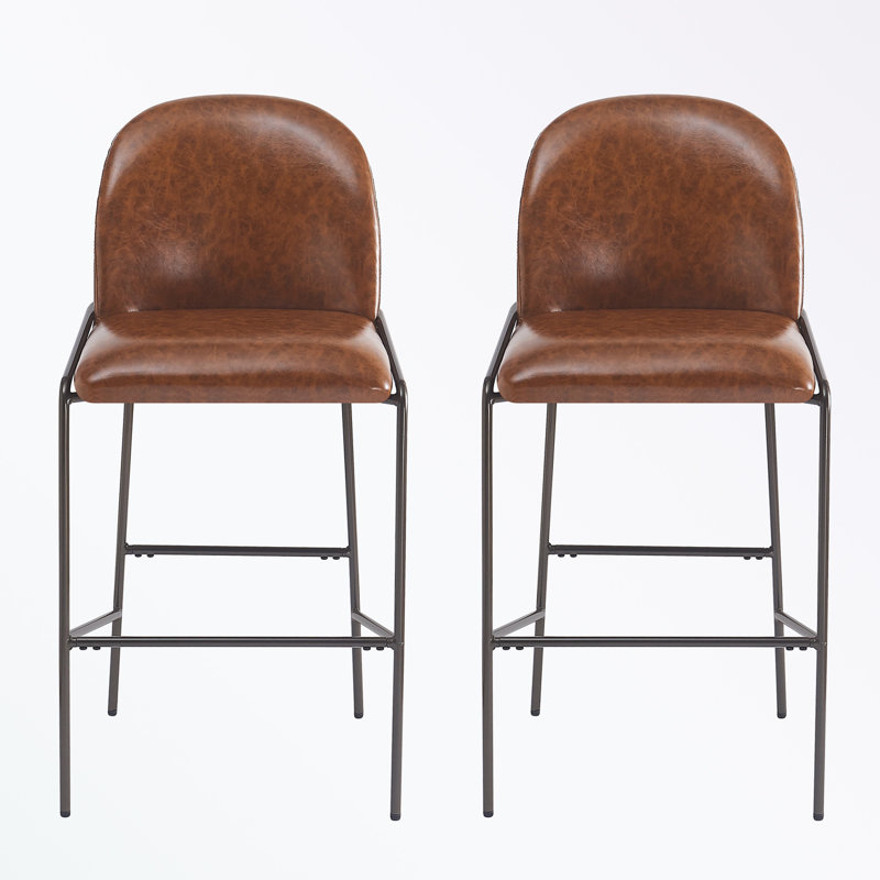 Ensemble de 2 tabourets de bar rembourrés en métal avec repose-pieds, Gris, Brun