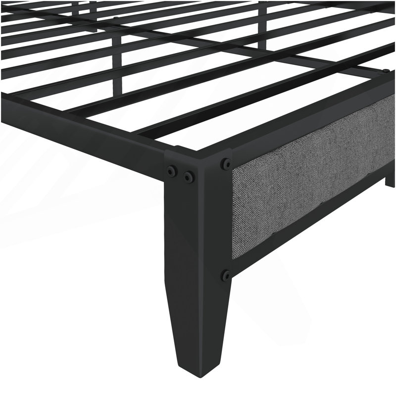 Structure de lit double avec station de charge, tête de lit tapissier, plateforme en métal, gris, Gris clair, Lit double