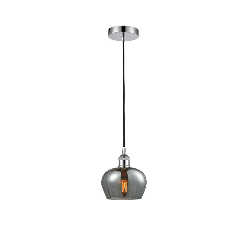 Luminaire suspendu simple à 1 lumière Noille, Brun, Chrome poli, H 11,5 po x l 11 po x P 11 po