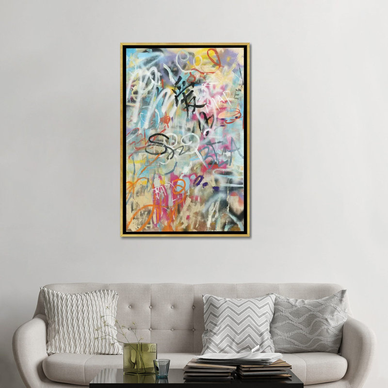 « Graffiti Love » par Danhui nai, reproduction d’art, Toile encadrée d'or, Pas de tapis, H 48 po x l 32 po x P 1,5 po