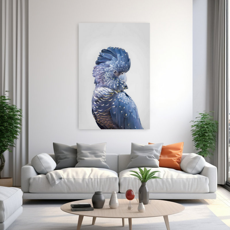 Art mural contemporain abstrait noir cacatoès, 60" H x 40" W
