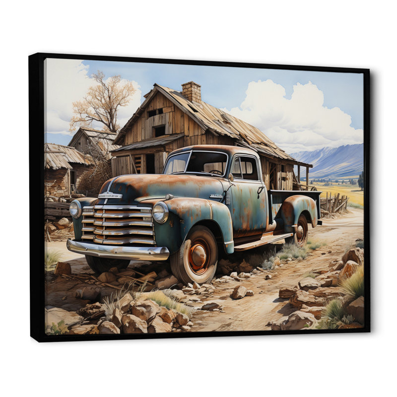 Farm Pickup Truck Elegance - Transportation Wall Decor, H 16 po x l 32 po x P 1 po, Cadre flottant noir