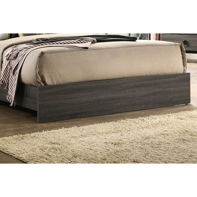 Lit de chambre à coucher moderne, tête de lit, lit à cadre en bois massif avec abat-jour, Gris, Grand lit