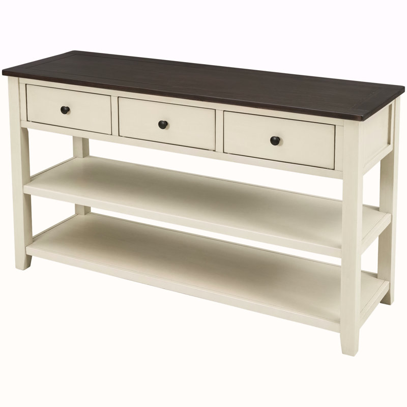 Console rétro avec deux tablettes ouvertes, Espresso, Beige