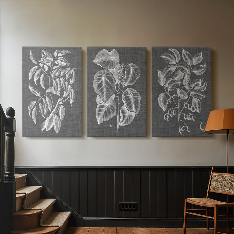 Graphic Foliage III - Toile tendue avec châssis sur mesure - 3 pièces, H 12 po x l 24 po