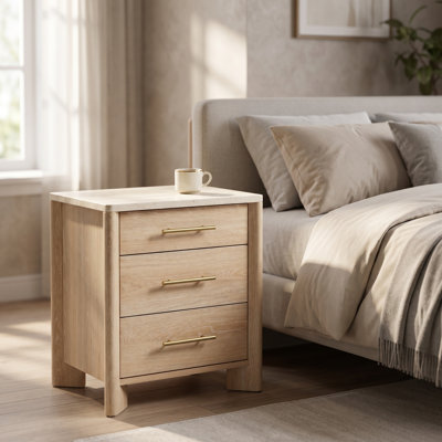 3-Drawer Nightstand with Stone-Look Top