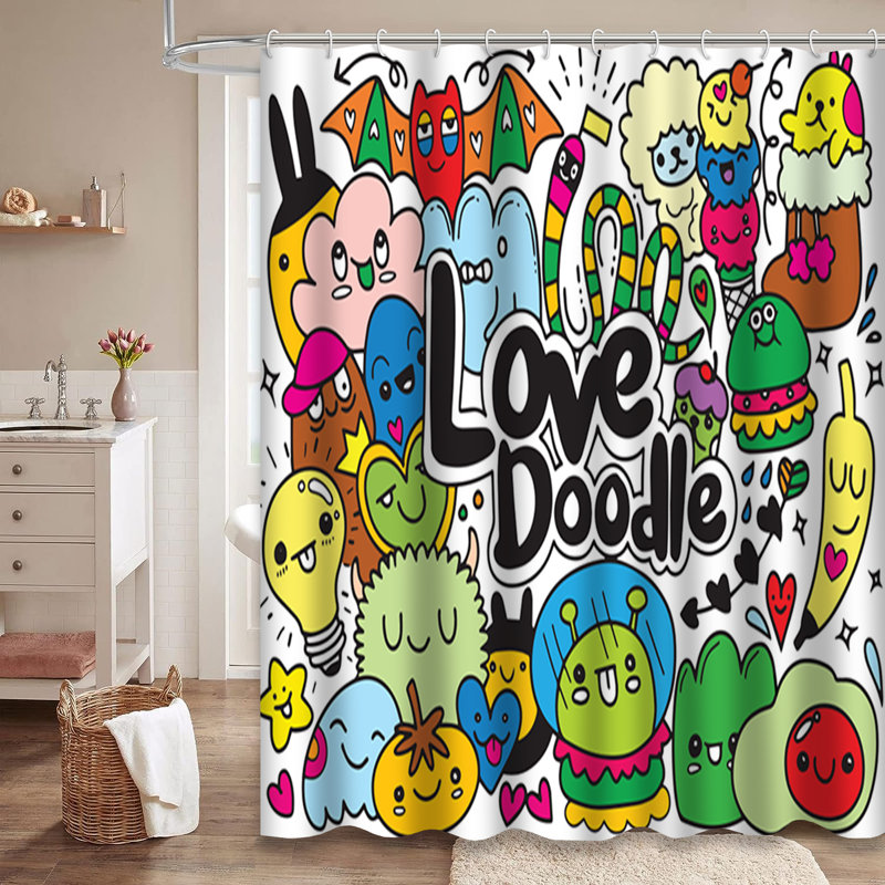 Rideau de douche mignon avec 12 crochets, L 72 po x l 72 po