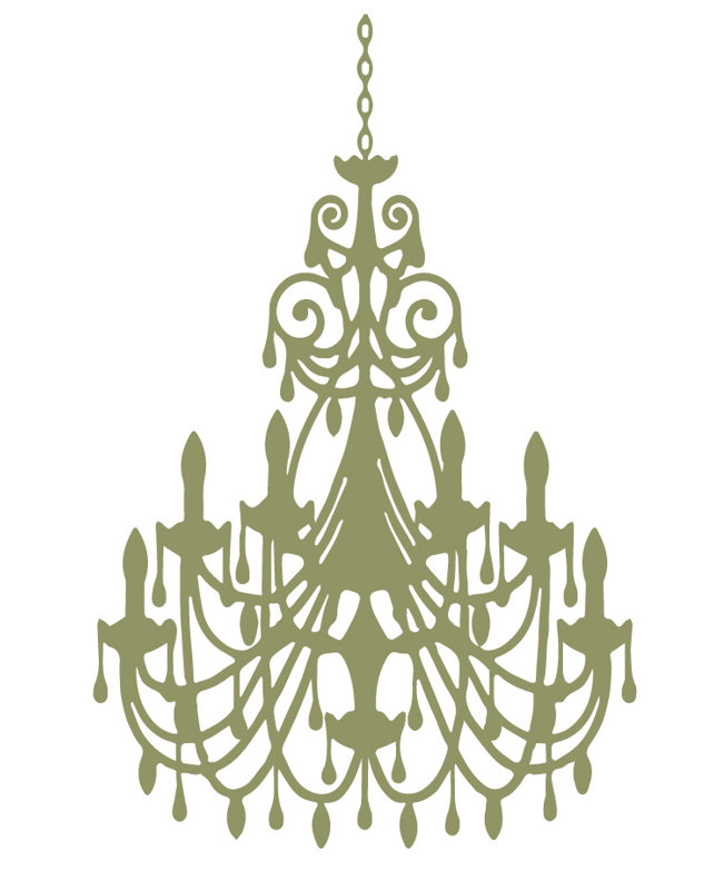 Décalcomanie murale lustre ornée, H 24 po x l 16 po x P 0,01 po, Olive