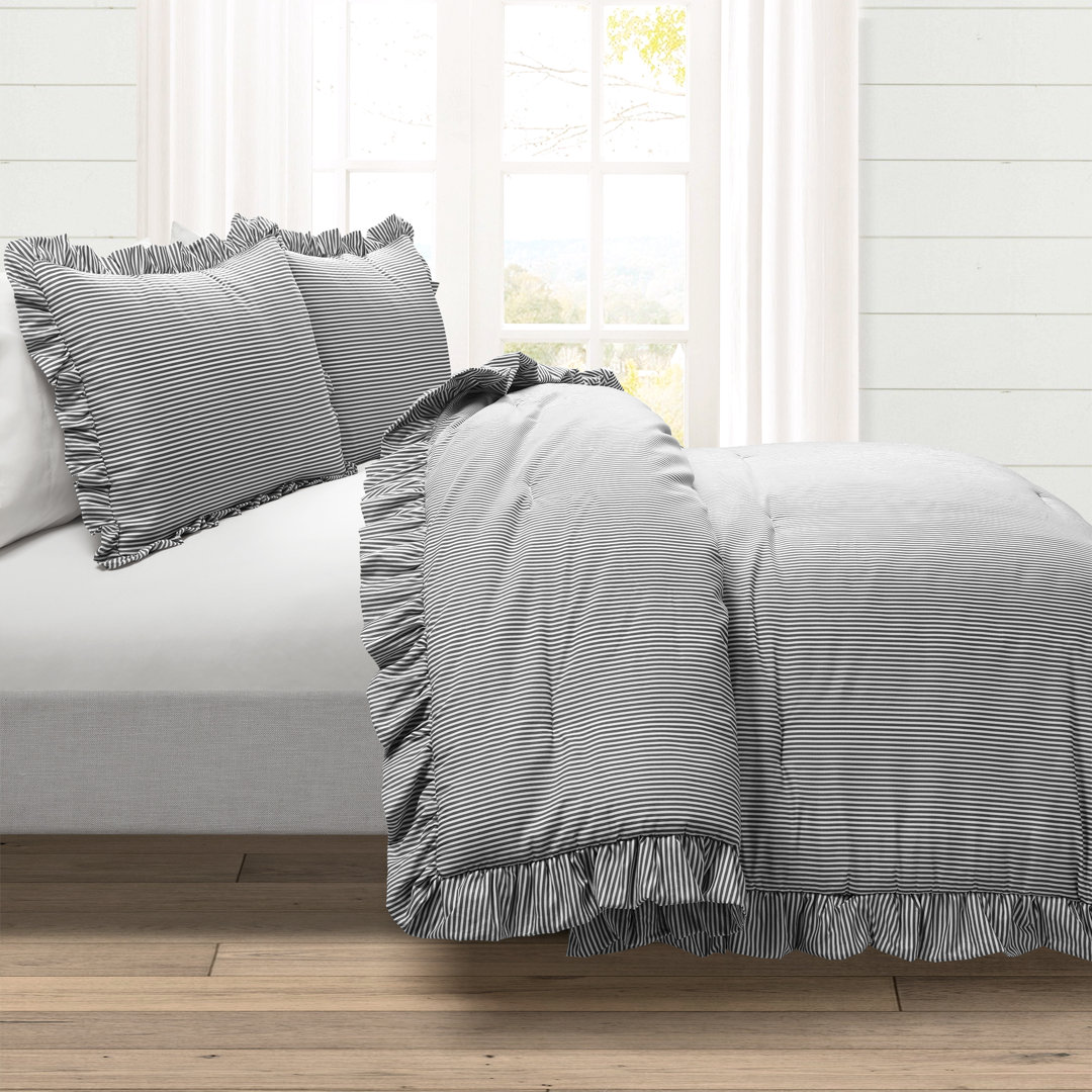  Gray Microfiber Reversible 3 Piece Comforter Set Lush Decor 